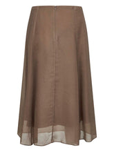 Brunello Cucinelli Silk Flared Midi Skirt with Contrast Stitching Beige
