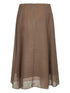 Brunello Cucinelli Silk Flared Midi Skirt with Contrast Stitching Beige