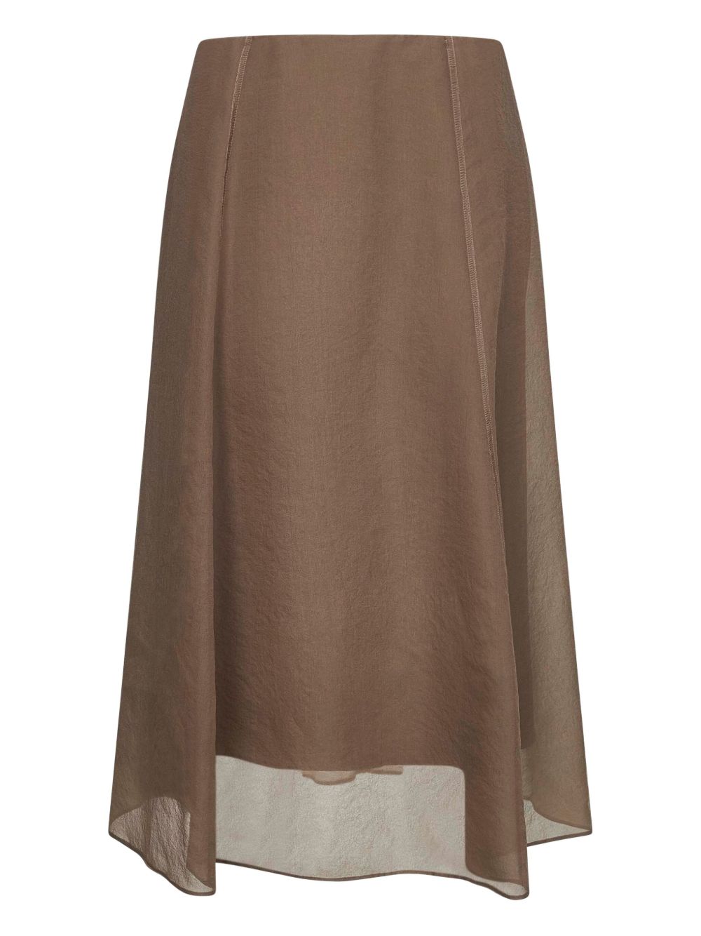 Brunello Cucinelli Silk Flared Midi Skirt with Contrast Stitching Beige