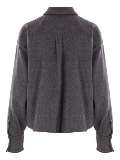 Brunello Cucinelli Virgin Wool Grey Shirt with Horn Buttons and Long Sleeves Grey
