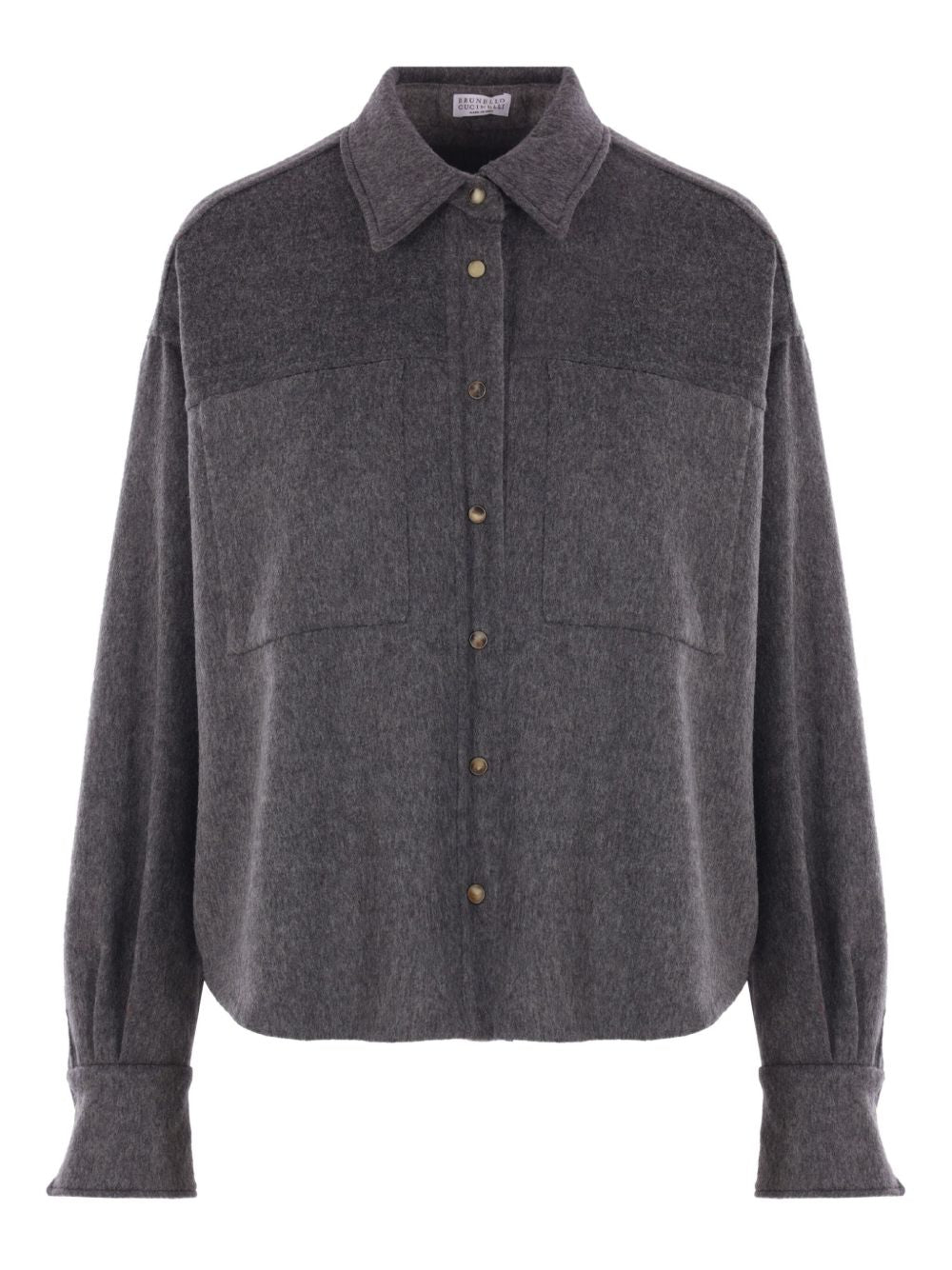 Brunello Cucinelli Virgin Wool Grey Shirt with Horn Buttons and Long Sleeves Grey