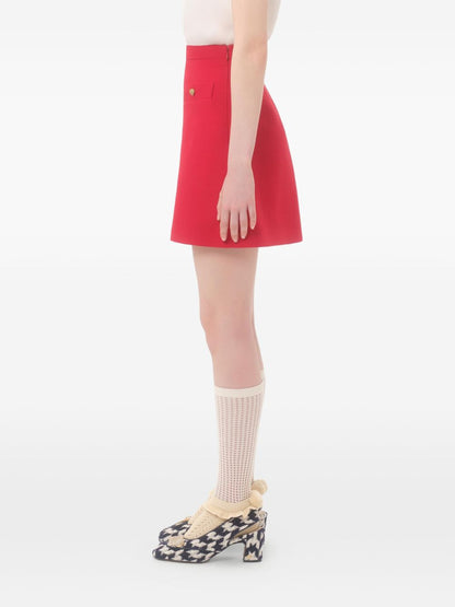 Valentino Crepe Couture Wool and Silk Skirt Red