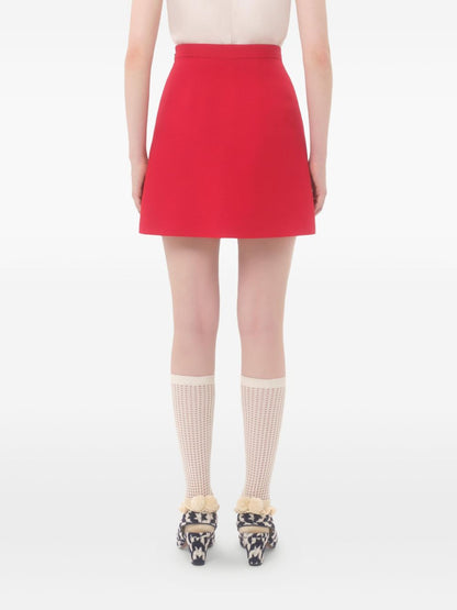 Valentino Crepe Couture Wool and Silk Skirt Red
