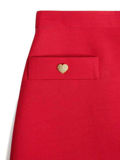 Valentino Crepe Couture Wool and Silk Skirt Red