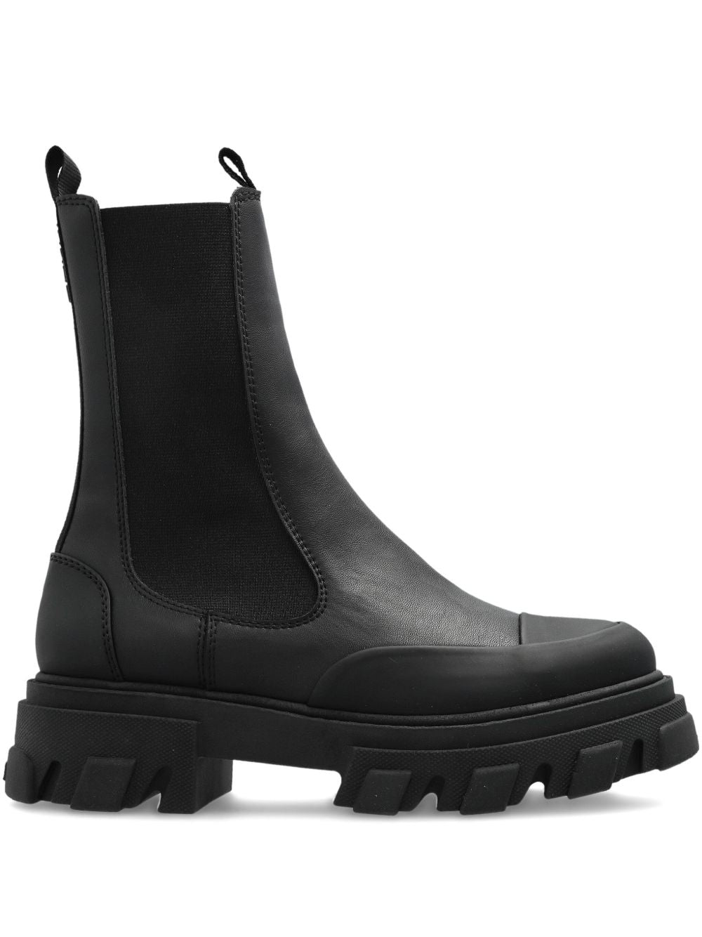 Ganni Chelsea Mid Silk and Nylon Leather Boots Black