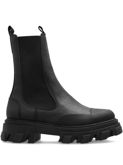 Ganni Chelsea Mid Silk and Nylon Leather Boots Black