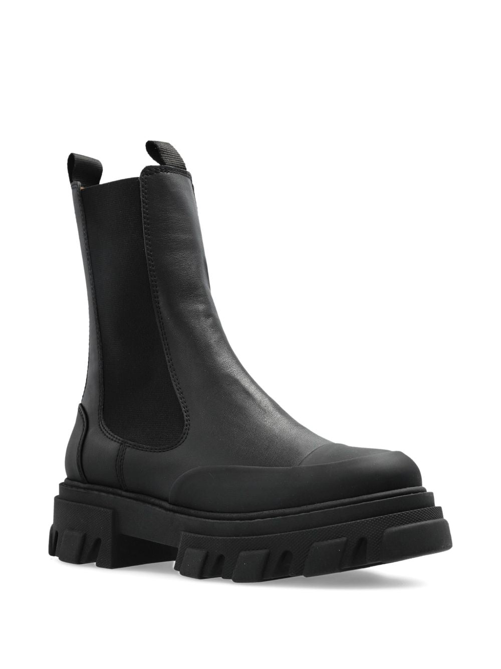 Ganni Chelsea Mid Silk and Nylon Leather Boots Black