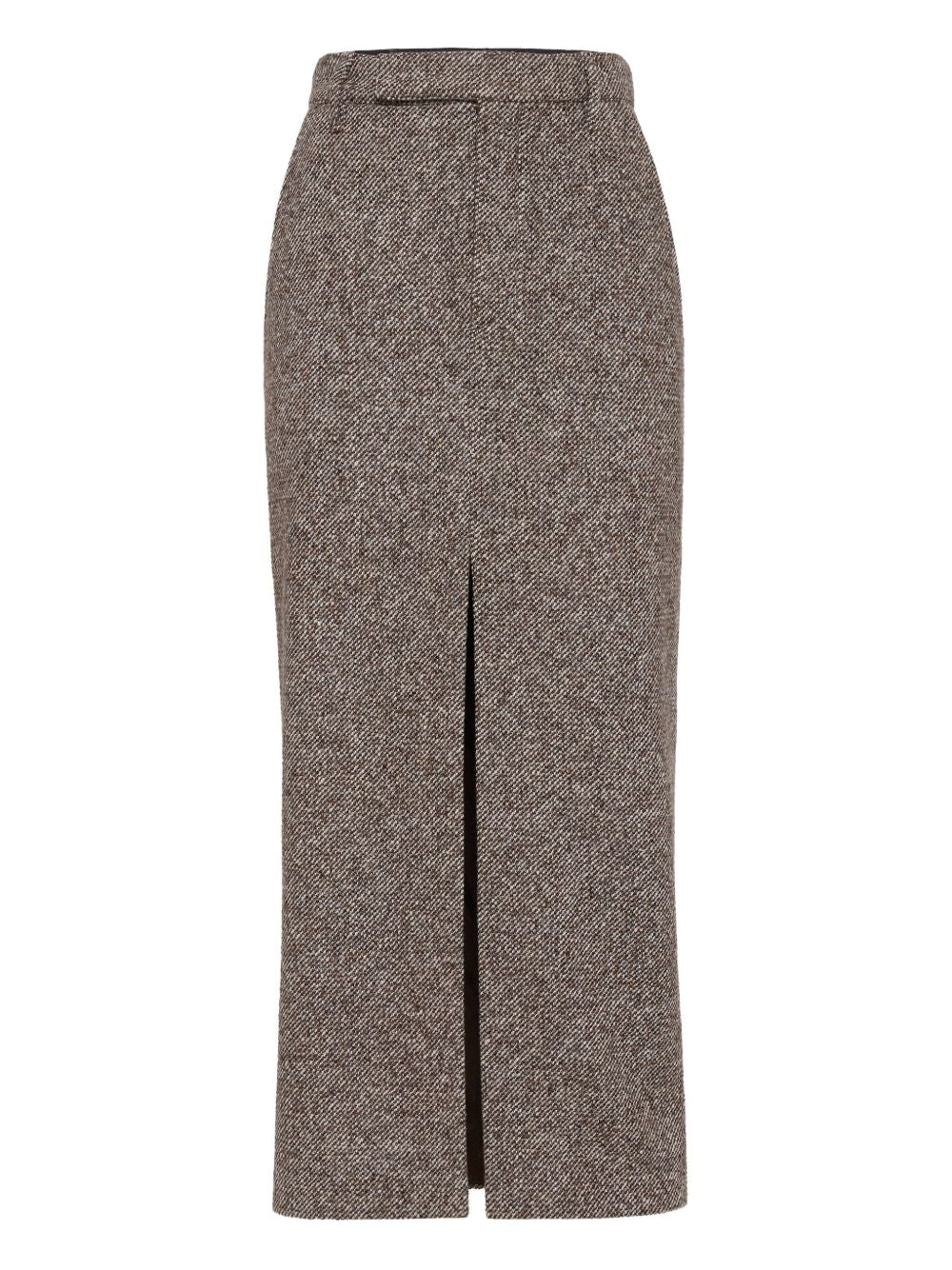 Brunello Cucinelli High-Waisted Wool Midi Skirt With Front Split Brown