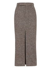 Brunello Cucinelli High-Waisted Wool Midi Skirt With Front Split Brown