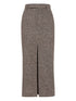 Brunello Cucinelli High-Waisted Wool Midi Skirt With Front Split Brown