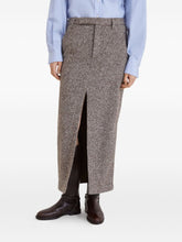 Brunello Cucinelli High-Waisted Wool Midi Skirt With Front Split Brown