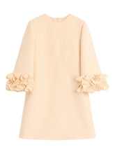 Valentino Crepe Couture Floral-Appliqué Wool-Silk Mini Dress Beige