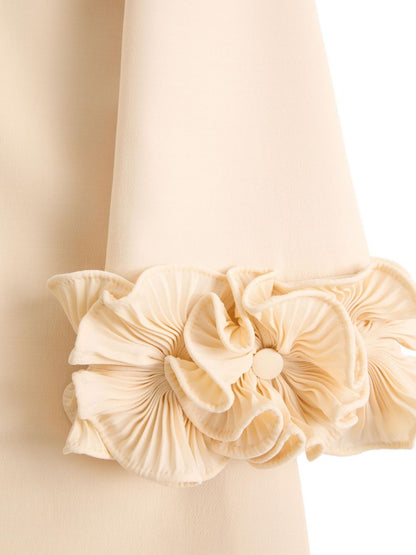 Valentino Crepe Couture Floral-Appliqué Wool-Silk Mini Dress Beige