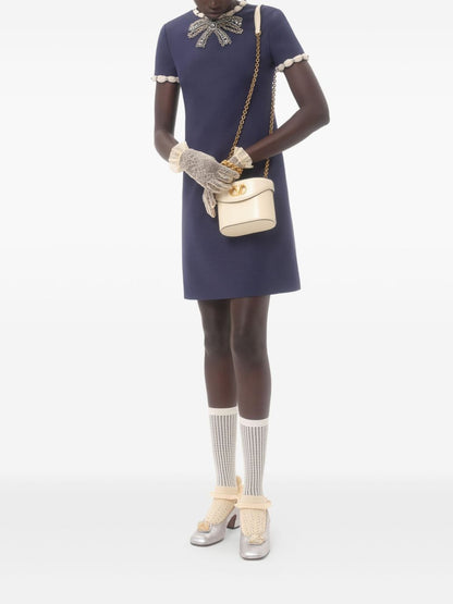 Valentino Short Embroidered Crepe Couture Dress Blue