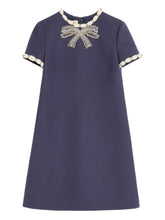Valentino Short Embroidered Crepe Couture Dress Blue