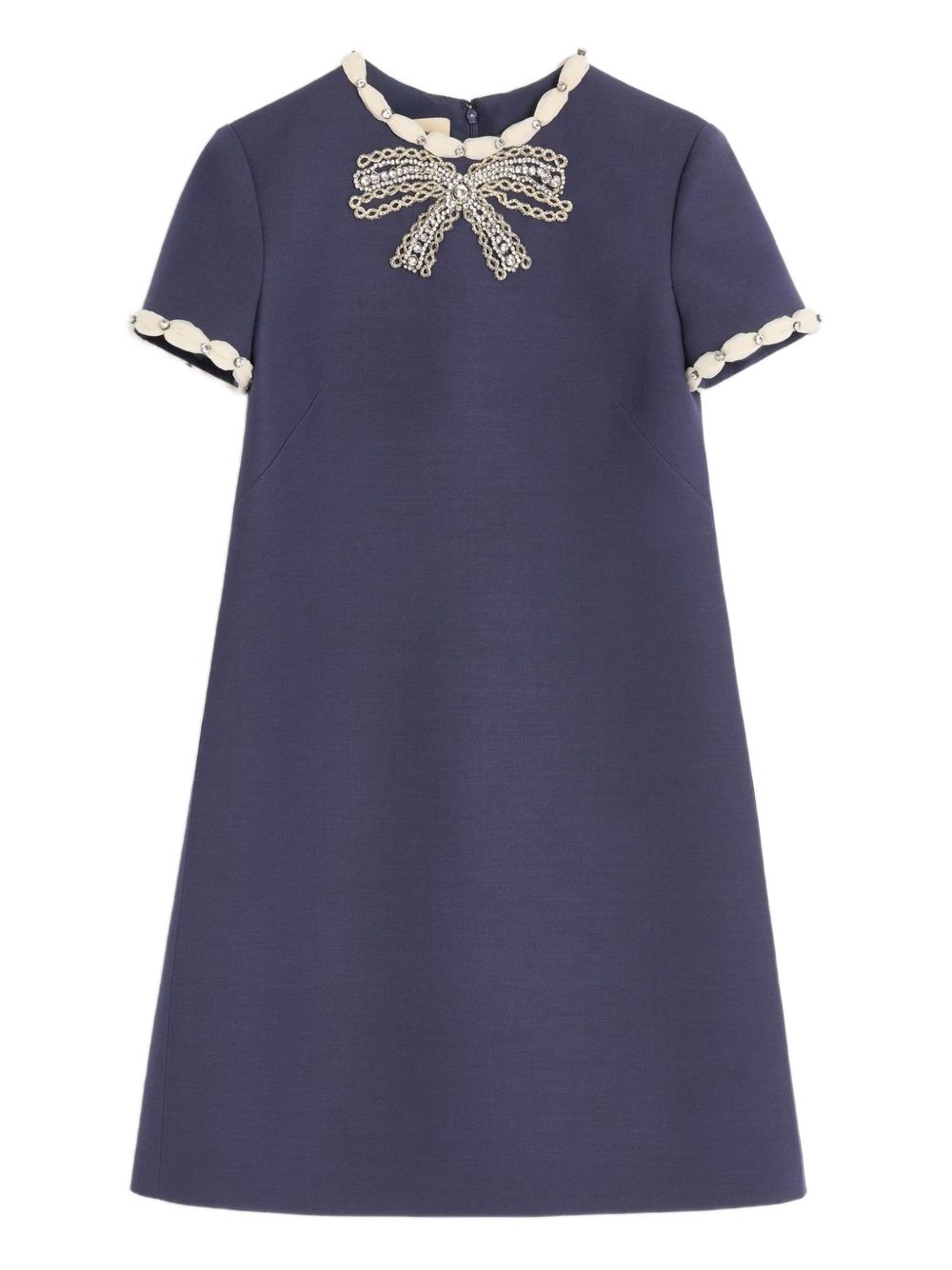 Valentino Short Embroidered Crepe Couture Dress Blue