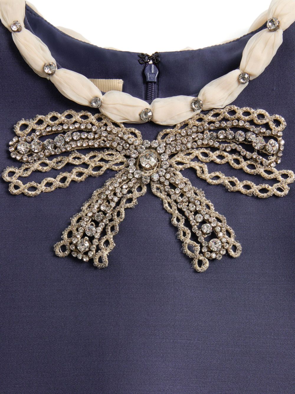 Valentino Short Embroidered Crepe Couture Dress Blue