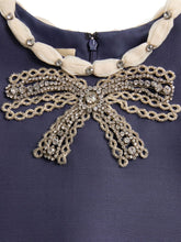 Valentino Short Embroidered Crepe Couture Dress Blue