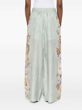 Zimmermann Coco Printed Wide-Leg Silk Trousers Aqua Green