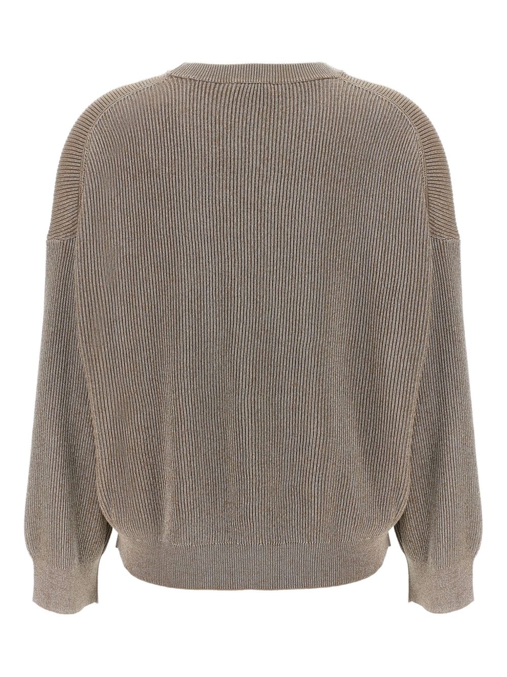 Brunello Cucinelli Cotton Crewneck Sweater with Drop Shoulders Light Brown