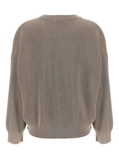 Brunello Cucinelli Cotton Crewneck Sweater with Drop Shoulders Light Brown