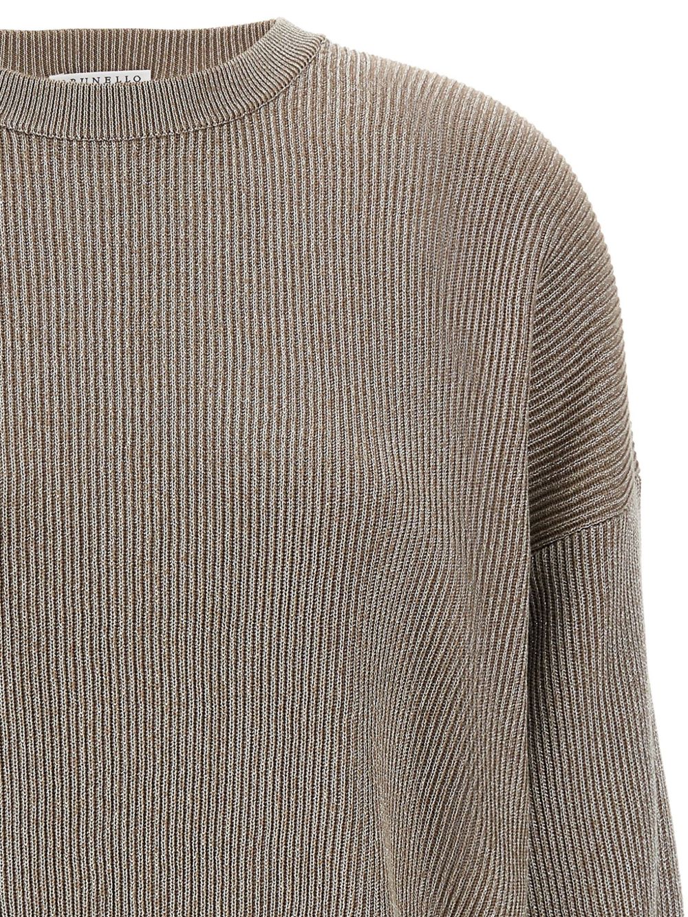 Brunello Cucinelli Cotton Crewneck Sweater with Drop Shoulders Light Brown