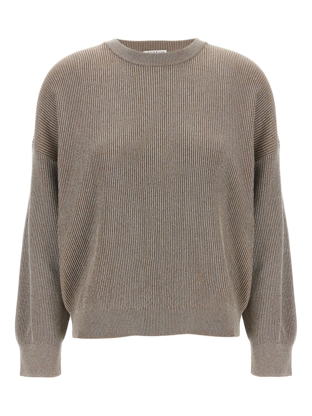 Brunello Cucinelli Cotton Crewneck Sweater with Drop Shoulders Light Brown