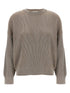 Brunello Cucinelli Cotton Crewneck Sweater with Drop Shoulders Light Brown