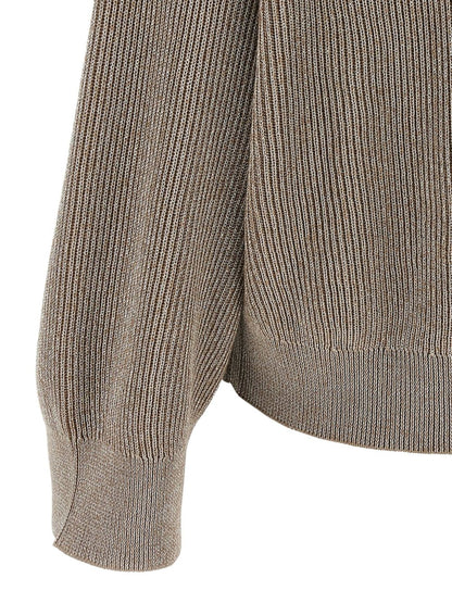 Brunello Cucinelli Cotton Crewneck Sweater with Drop Shoulders Light Brown