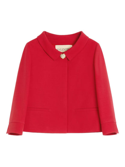 Valentino Crepe Couture Short Wool and Silk Jacket Red