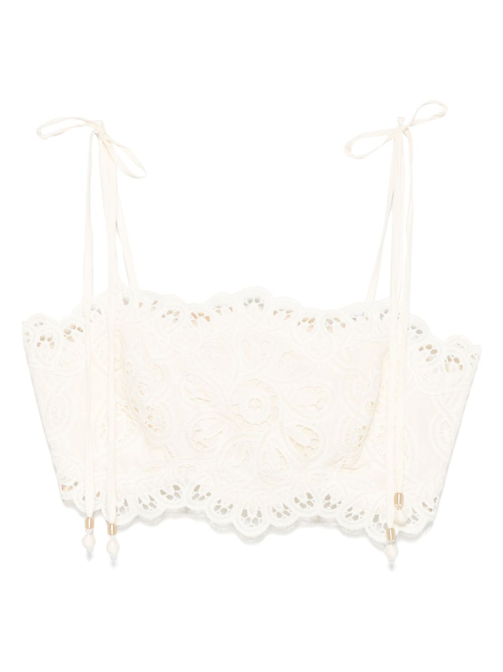 Zimmermann Cropped Embroidered Floral Top Ivory