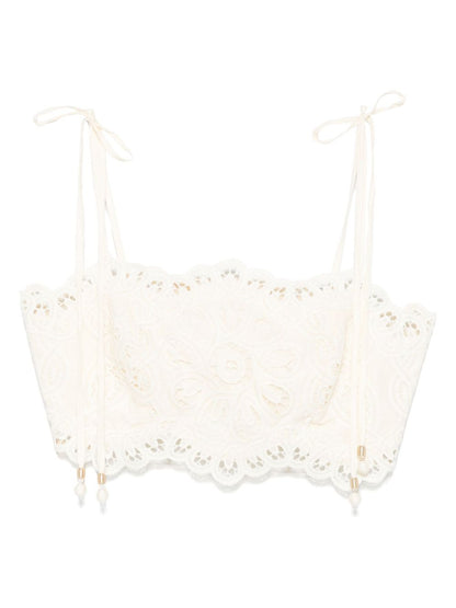 Zimmermann Cropped Embroidered Floral Top Ivory