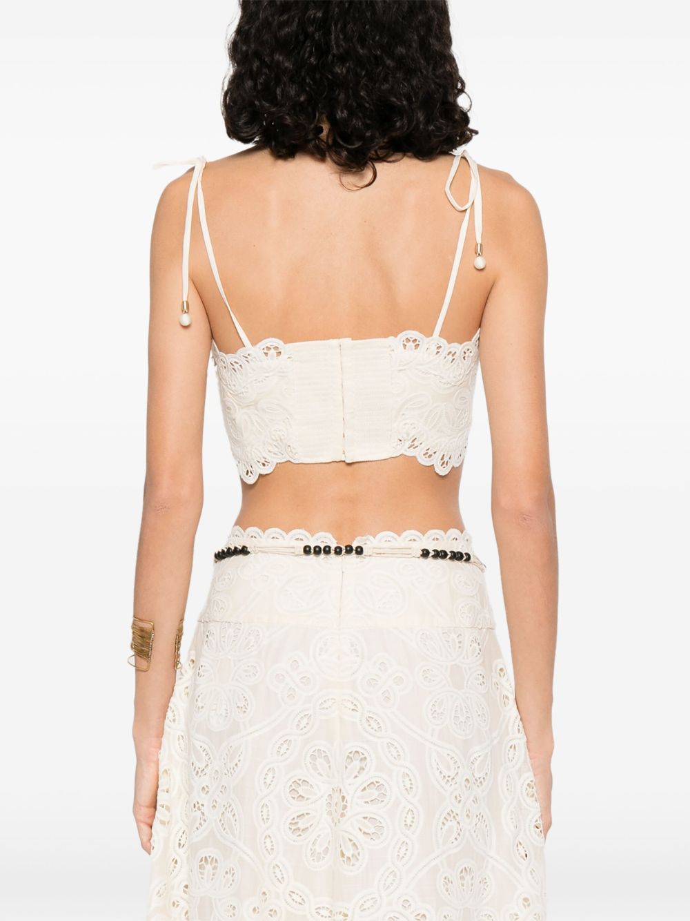 Zimmermann Cropped Embroidered Floral Top Ivory