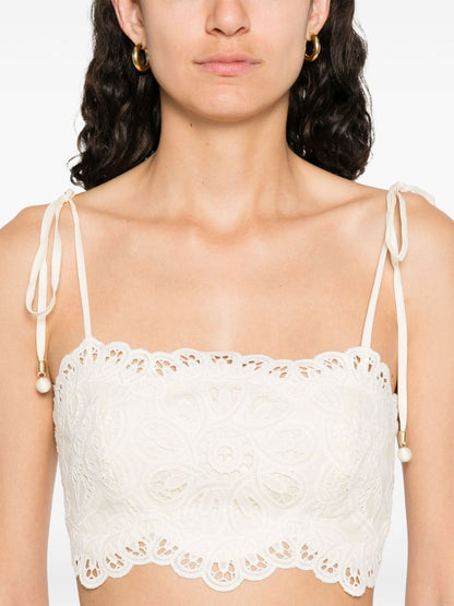 Zimmermann Cropped Embroidered Floral Top Ivory