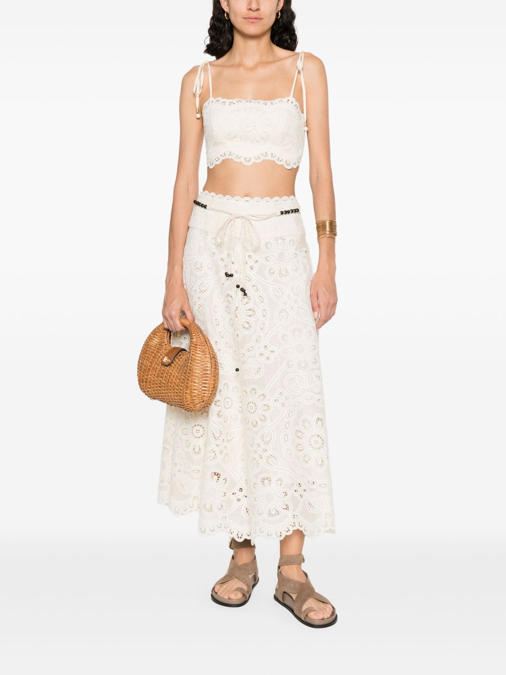 Zimmermann Cropped Embroidered Floral Top Ivory