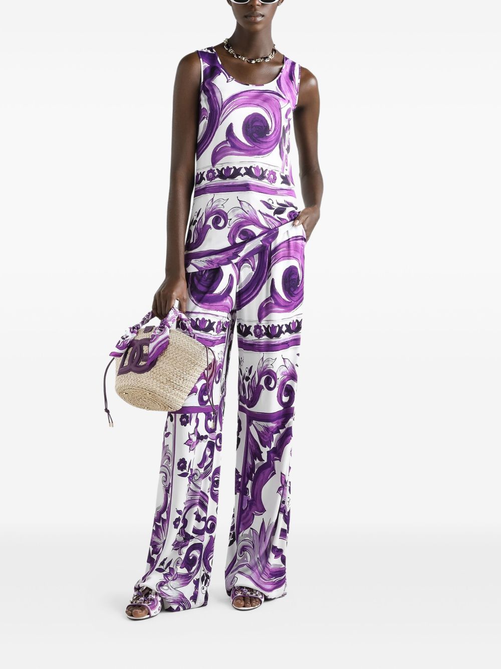 Dolce &amp; Gabbana Maiolica Print Sleeveless Tank Top Purple