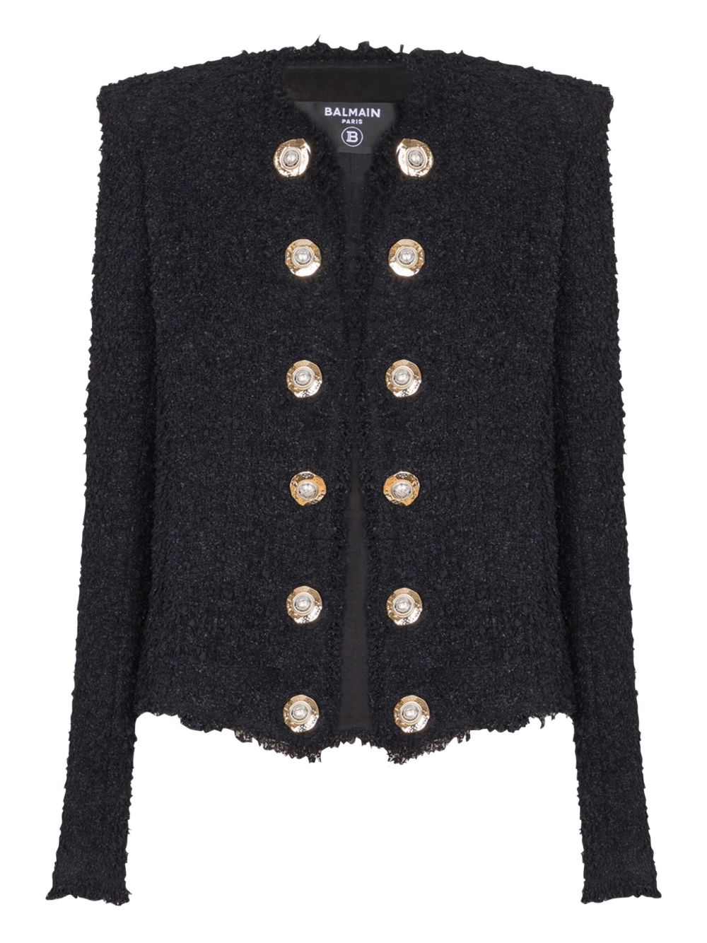 Balmain Edge-to-Edge Black Tweed Short Jacket with Decorative Buttons Black