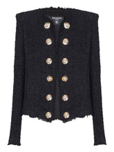Balmain Edge-to-Edge Black Tweed Short Jacket with Decorative Buttons Black