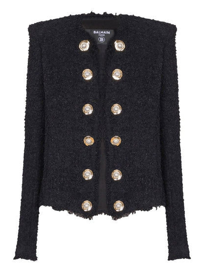 Balmain Edge-to-Edge Black Tweed Short Jacket with Decorative Buttons Black