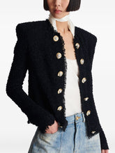 Balmain Edge-to-Edge Black Tweed Short Jacket with Decorative Buttons Black