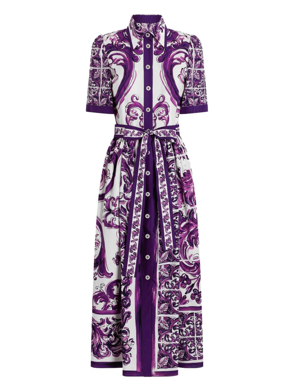 Dolce & Gabbana Maiolica Print Cotton Shirt Dress Purple