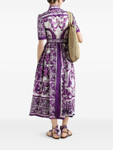 Dolce & Gabbana Maiolica Print Cotton Shirt Dress Purple