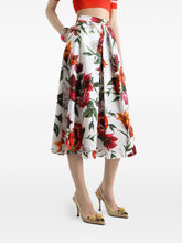 Dolce & Gabbana Pleated Anemoni Print Cotton Midi Skirt White White