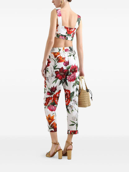 Dolce &amp; Gabbana Square-Neck Cropped Floral-Print Cotton Top White