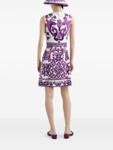 Dolce & Gabbana Maiolica Print Sleeveless Cotton-Blend Mini Dress Purple