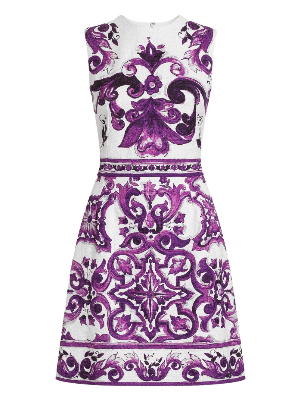 Dolce &amp; Gabbana Maiolica Print Sleeveless Cotton-Blend Mini Dress Purple