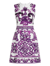 Dolce & Gabbana Maiolica Print Sleeveless Cotton-Blend Mini Dress Purple