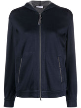 Brunello Cucinelli Navy Monili Chain Cotton-Silk Zip Hoodie Blue