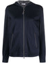 Brunello Cucinelli Navy Monili Chain Cotton-Silk Zip Hoodie Blue