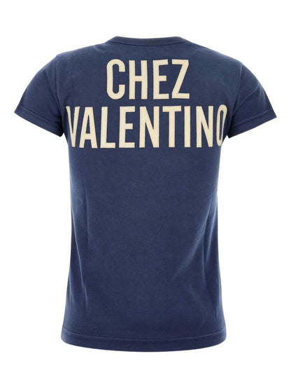 Valentino Graphic-Lettering Cotton T-Shirt Blue